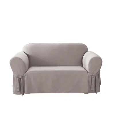 Sure Fit Cotton Box Cushion Loveseat Slipcover In Gray