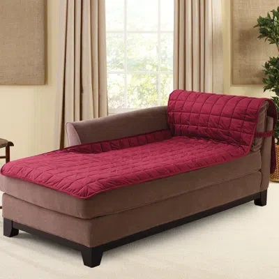 Sure Fit Deluxe Comfort Quilted Armless Box Cushion Chaise Lounge Slipcover In Burgundy