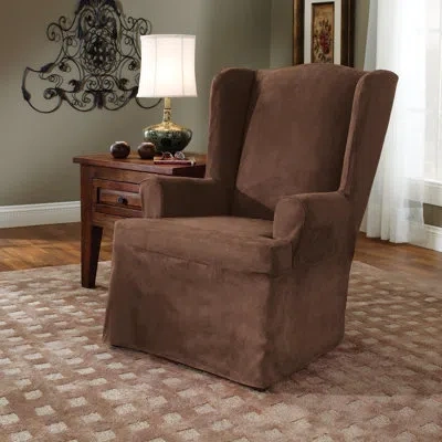 Sure Fit Soft Suede T-cushion Wingback Slipcover In Chocolate