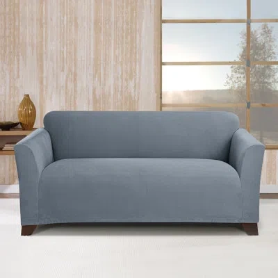 Sure Fit Stretch Morgan Box Cushion Loveseat Slipcover In Storm Blue