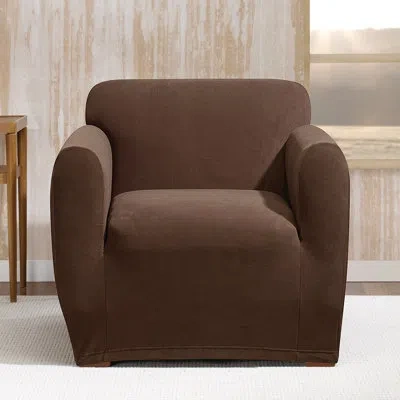 Sure Fit Stretch Morgan Box Cushion Slipcover In Chocolate