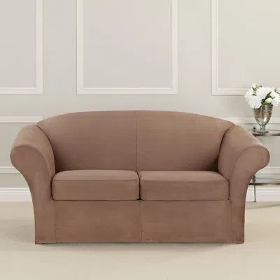 Sure Fit Ultimate Heavyweight Stretch Suede Box Cushion Loveseat Slipcover In Luggage