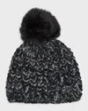 Surell Accessories Chunky Crochet Knit Beanie With Faux Fur Pom In Black