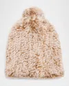 Surell Accessories Faux Rex Rabbit Fur Beanie With Pom In Camel Frost Camel Fr