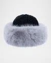 Surell Accessories Kate Knit Beanie With Faux Fur Cuff In Black Grey