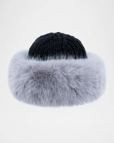 Surell Accessories Kate Knit Beanie With Faux Fur Cuff In Blue
