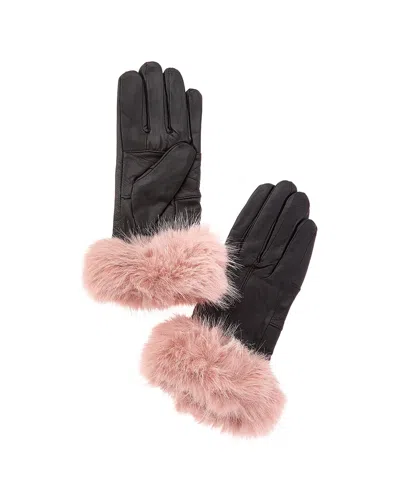 Surell Accessories Pieced Leather Gloves In Black
