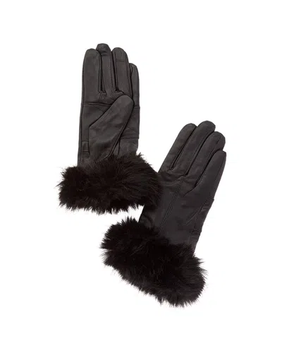 Surell Accessories Pieced Leather Gloves In Black