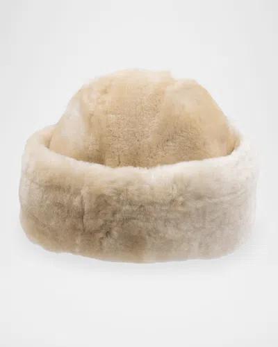 Surell Accessories Sheepskin Shearling Beanie In White