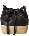 Surell Accessories Straw & Vegan Leather Shoulder Bag