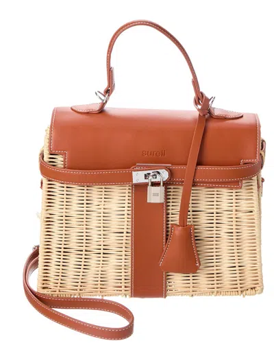 Surell Accessories Vegan Leather & Vine Shoulder Bag In Brown