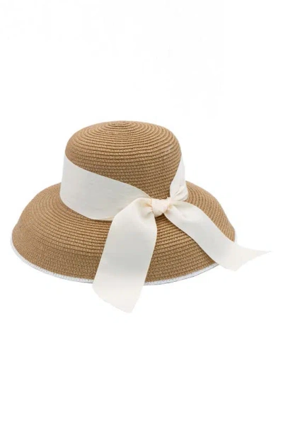 Surell Bow Bell Straw Hat In Beige/ White