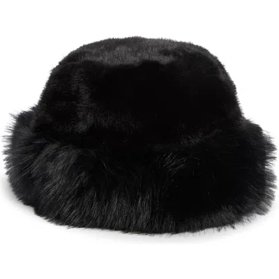 Surell Faux Fur Cuff Bucket Hat In Black
