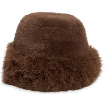 Surell Faux Fur Cuff Bucket Hat In Brown