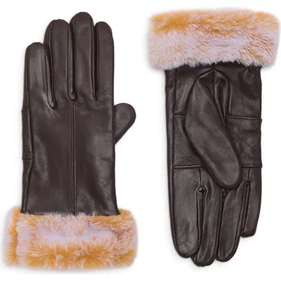 Surell Faux Fur Cuff Leather Gloves In Black