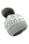 Surell Faux Fur Pompom Puffer Beanie In Silver
