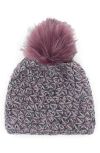 Surell Faux Fur Pompom Star Knit Beanie In Grey Purple Multi Pink Frost