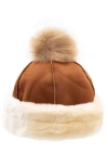 Surell Faux Fur Trim Beanie In Chestnut