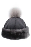 Surell Faux Fur Trim Beanie In Gray