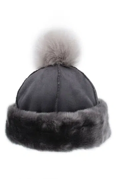 Surell Faux Fur Trim Beanie In Gray