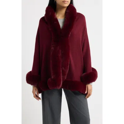 Surell Faux Fur Trim Knit Ruana In Red