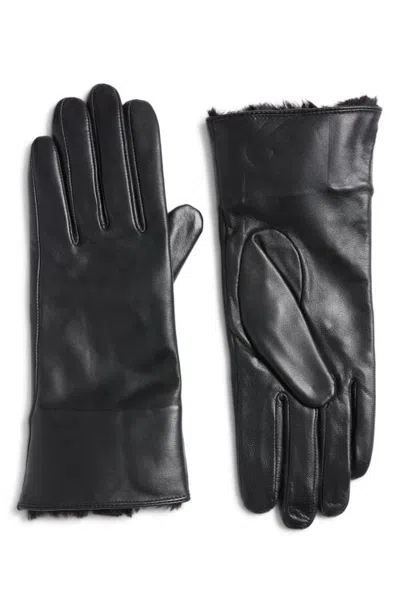 Surell Faux Fur Trim Leather Gloves In Black/black