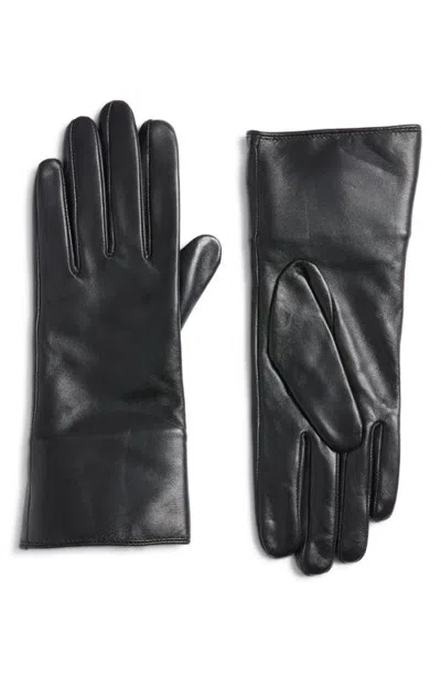 Surell Faux Fur Trim Leather Gloves In Black/gray Frost