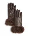 Surell Faux Fur Trim Leather Gloves In Brown