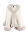 Surell Faux Fur Trim Poncho In Cream