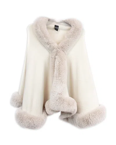 Surell Faux Fur Trim Poncho In Cream