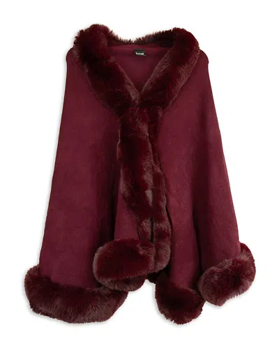 Surell Faux Fur Trim Poncho In Merlot