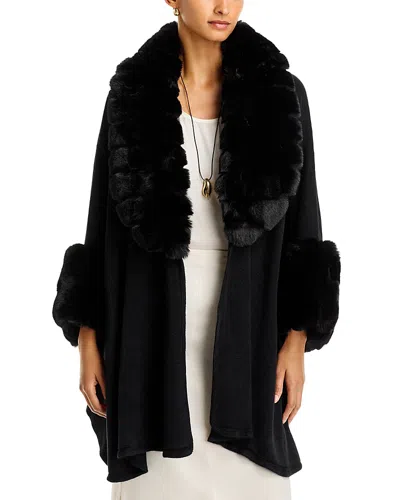 Surell Faux Fur Trim Ruana In Black