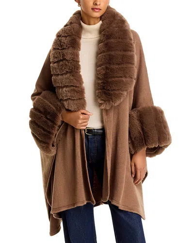 Surell Faux Fur Trim Ruana In Mushroom