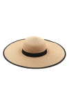 Surell Floppy Straw Sun Hat In Beige/ Black