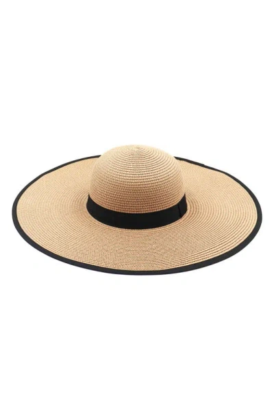 Surell Floppy Straw Sun Hat In Beige/ Black