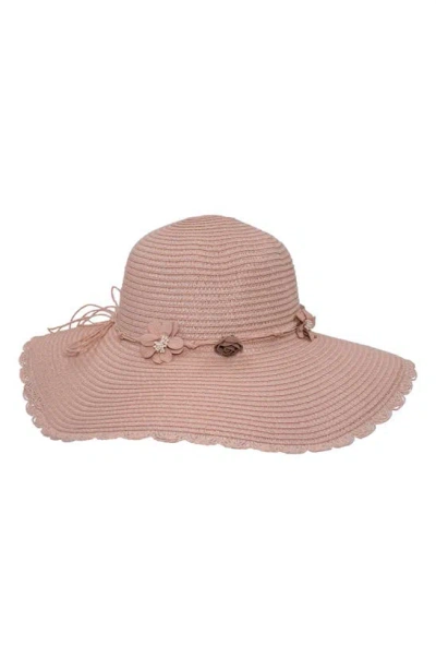 Surell Flower Floppy Straw Hat In Pink