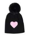 Surell Girls' Knit Heart Hat With Pom Detail - Big Kid In Black