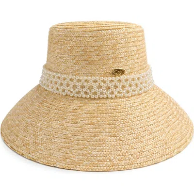 Surell Imitation Pearl Detail Straw Cloche In Neutral