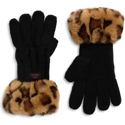 Surell Kids' Faux-fur Cuff Gloves In Black