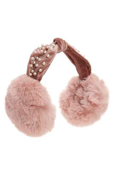 Surell Kids' Imitation Pearl Embellished Faux Fur Earmuffs In Brown