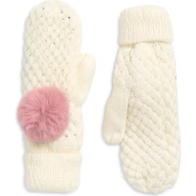 Surell Kids'  Knit Glitz Mittens In Neutral