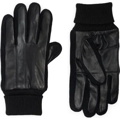 Surell Leather & Knit Gloves In Yellow
