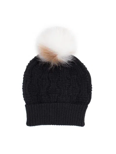 Surell Women's Alpaca Knit Pom-pom Beanie Hat In Black
