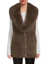 Surell Women's Faux Fur Eyelet Vest In Mushroom