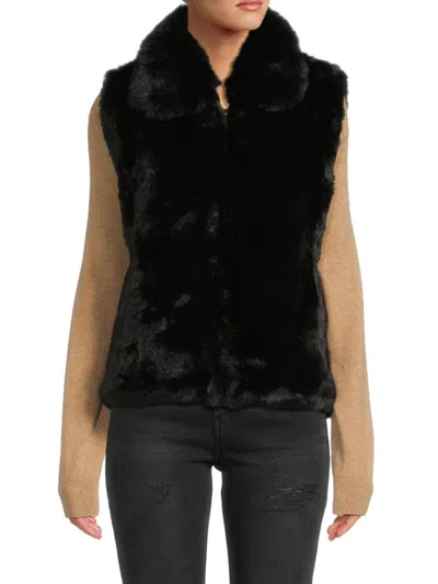 Surell Women's Faux Rex Rabbit Vest In Black