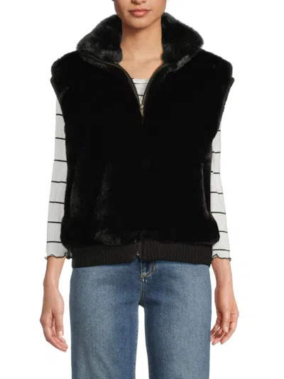 Surell Women's Faux Fur Zip Vest In Black