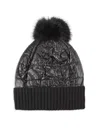 Surell Women's Metallic Puffer Beanie With Faux-fur Pom In Black