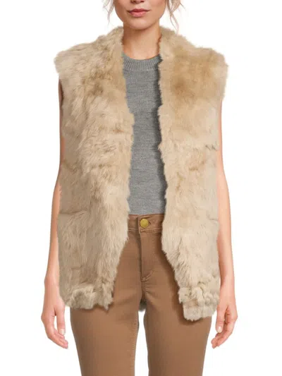 Surell Women's Shearling Open Front Vest In Beige