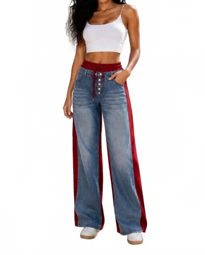 Surelymine Apex Hybrid Wide Leg Jeans In Red In Blue