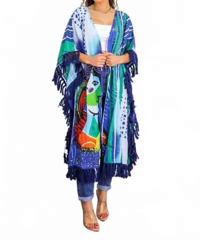 Surelymine Art Revealed Fringe Kimono In Blue In Multi